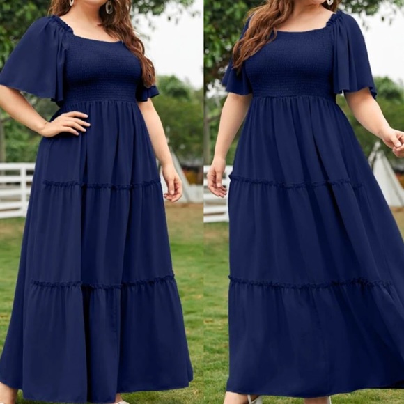 Plus size butterfly sleeve shirred maxi dress - Picture 1 of 12
